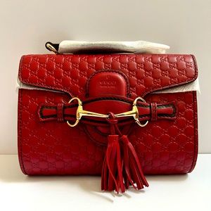 BRAND NEW Gucci Emily Chain Flap Bag Microguccissima Leather Mini - Red